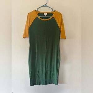 LuLaRoe Green and Mustard Midi Dress